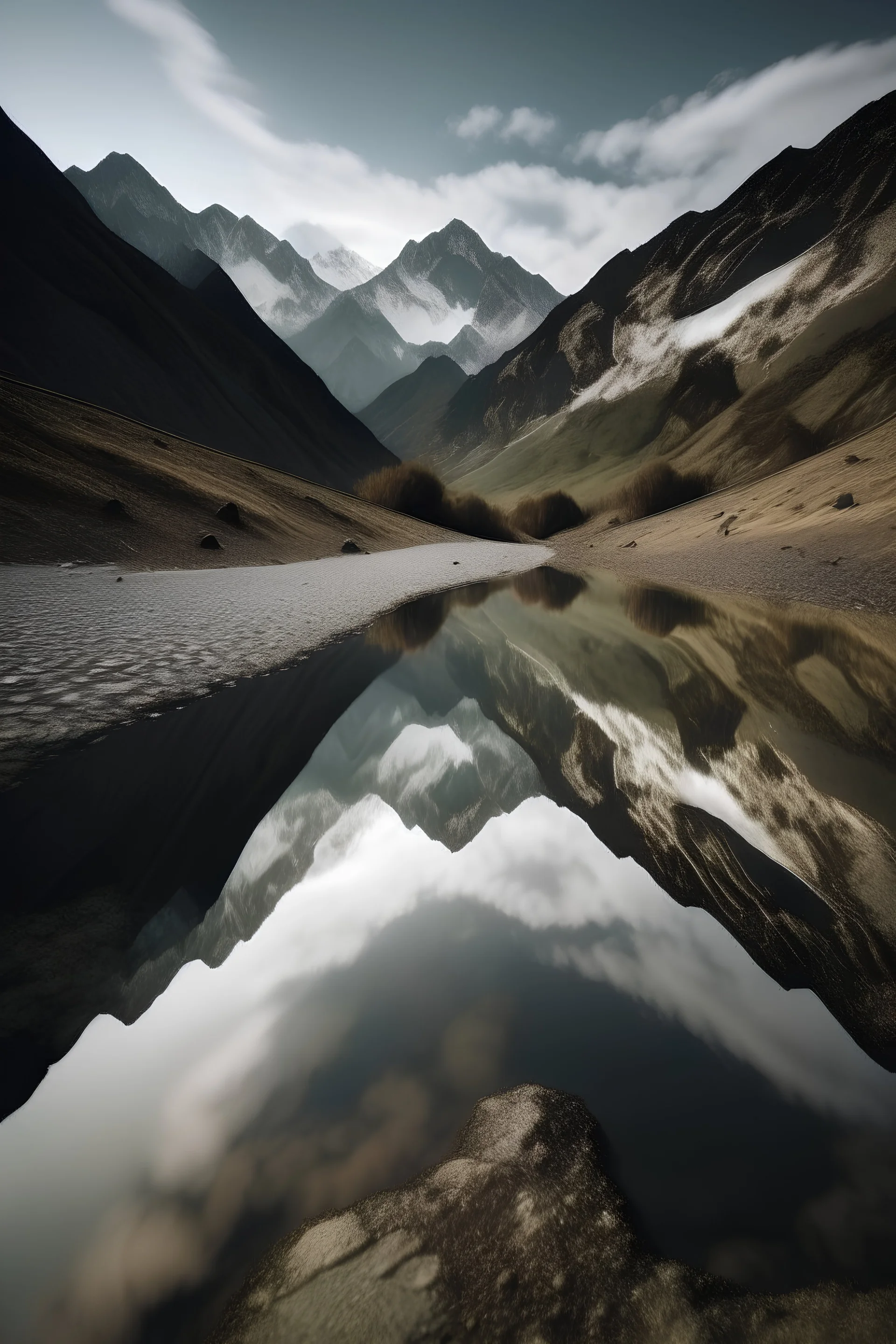 puddle reflection of mountians