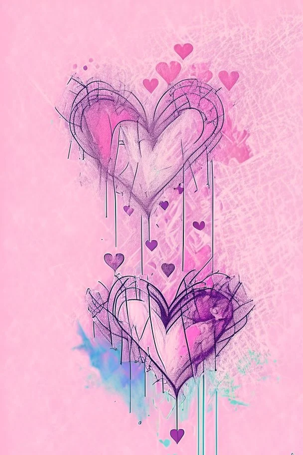 Hearts abstract wet watercolour in the style of Agnes Cecile with thin sketchy pencil lines