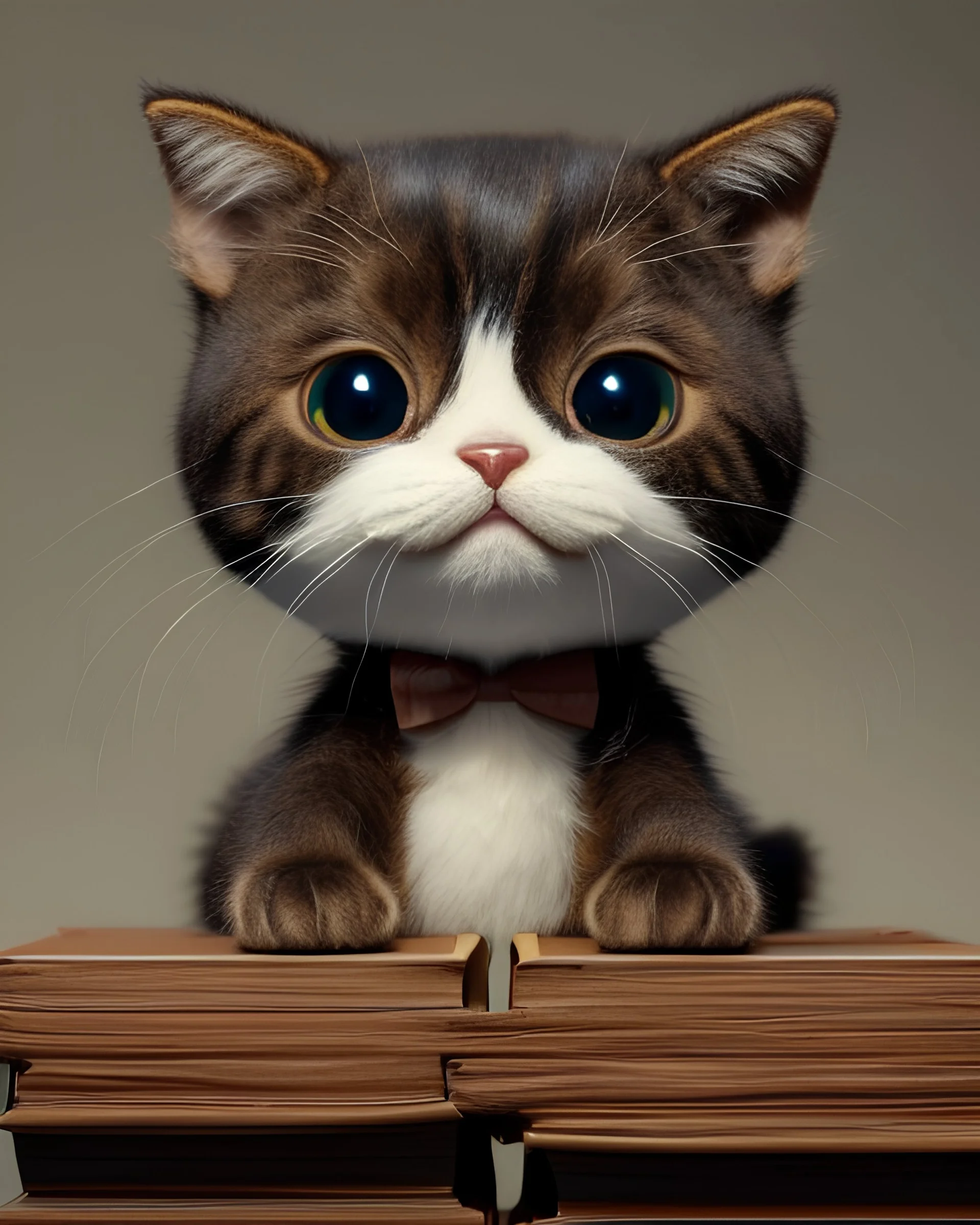 Cute small humanoid cat and a lots of books, unreal engine, artstation, hyper-detailed, digital painting, crisp quality, cinematic, character design by mark ryden and pixar and hayao miyazaki, unreal 5, daz, hyperrealistic, octane render