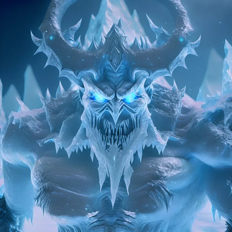 giant ice demon lord, unreal engine 5, 8k resolution, photorealistic, ultra detailed