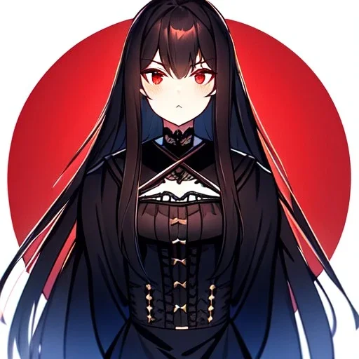 portrait anime vampire, long hair, red eyes, noble black robe, Blood, Gothic, hyper detailed, intricately detailed, looking at viewer, arms behind back pose, gothic, skulls, ambiguous lines image, flat dimensional style, flat lines, rough drawing --ar 2:3