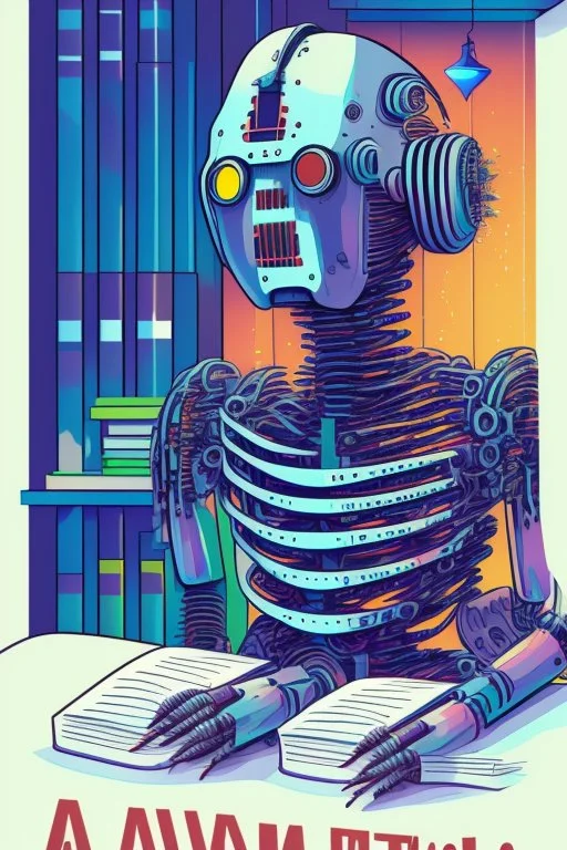 generate a full color front cover illustration of Ai bot writing a book