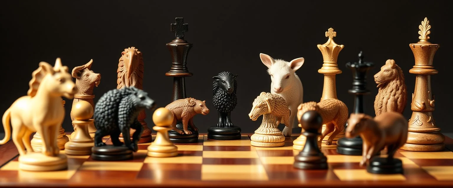 chess board full of animals instead of pieces