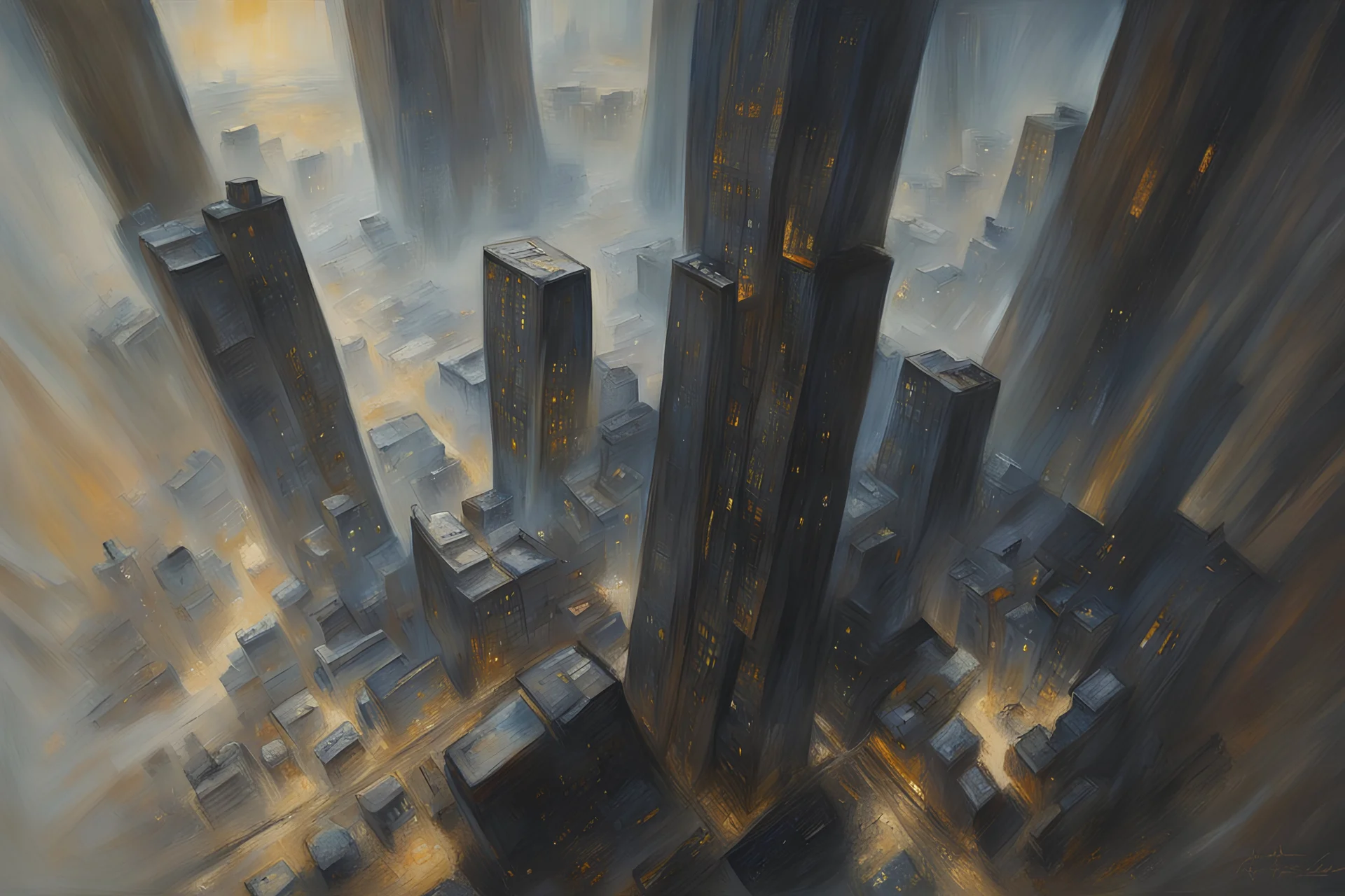 oil painting of a city of gold That lies in the deep distance