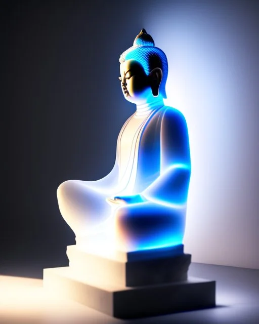 translucent glass alabaster Buddha sculpture, backlight, very emotional, welcoming, love, luminescence, sculpture, photograph, studio lighting, product photography, figurine, unreal engine, cryengine, ambient occlusion