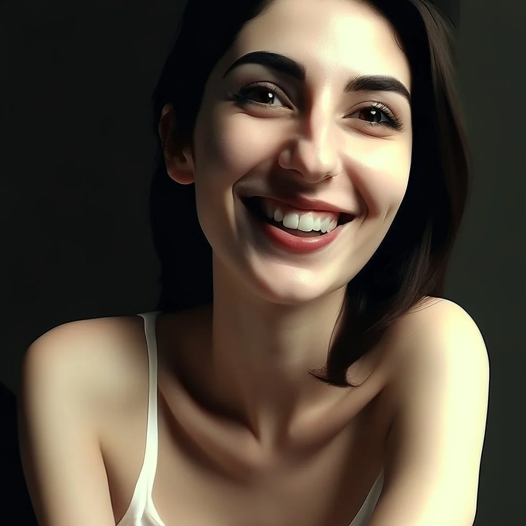 model has abnormallly large smile