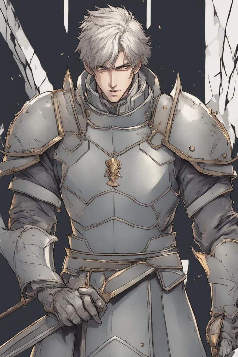 Armored Male Knight by manhwa or korean webtoon style there are lightning and blood spurts around the man his face pointed at the camera and with a serious look he lets his opponent know that it's his turn