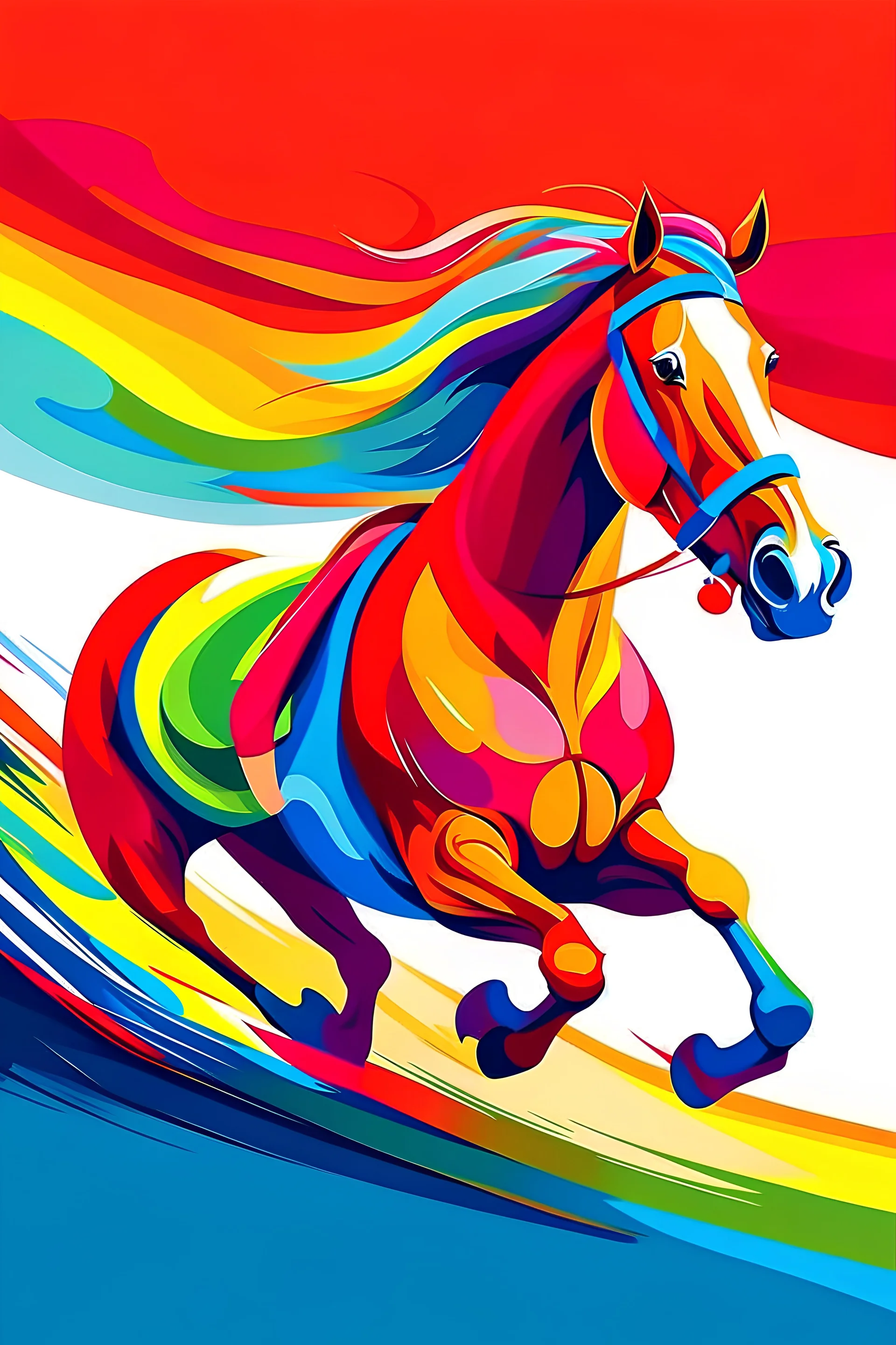 Acrtoon 2d art illustration . Colourful horse racing