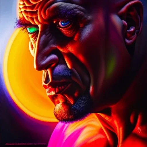 Ultra detailed fullbody Portrait in oil on canvas of Godspeed Villain,extremely detailed digital painting, extremely detailed face,crystal clear Big glowing eyes, mystical colors ,perfectly centered image, perfect composition, rim light, beautiful lighting,masterpiece,8k, stunning scene, raytracing, anatomically correct, in the style of robert e howard and Wizyakuza and Ohrai Noriyoshi and Simon Bisley and uncannyknack