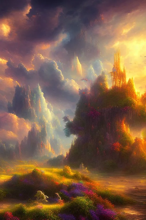 Phantasy landscape with dramatic cloud in fiesta color