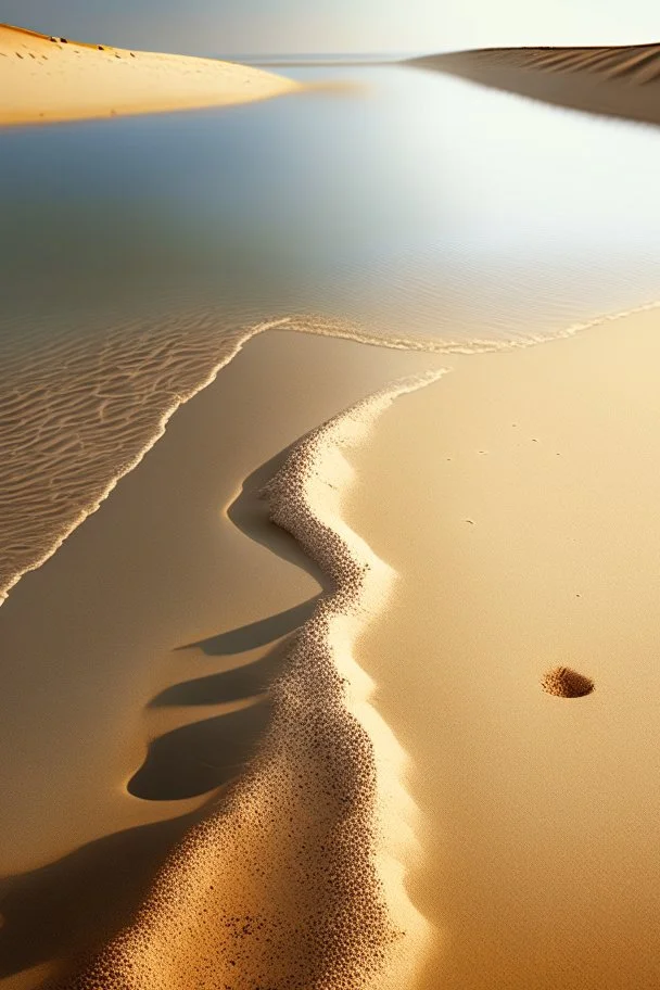 Sand Near THE WATER OF LAKE Gennisaretsky, bare footprints lead to the water. The image is in high quality in 8K.