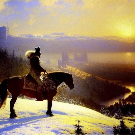 portrait of 'Viking King on horse',castle,army, snow, cold, painting by gaston bussiere, greg rutkowski, yoji shinkawa, yoshitaka amano, tsutomu nihei, donato giancola, tim hildebrandt, evan lee,oil on canvas, cinematic composition, extreme detail,fit full head inside picture,16k