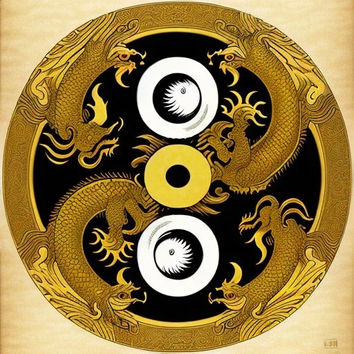 Ukiyo-e Style , ying anf yang sign, dragon