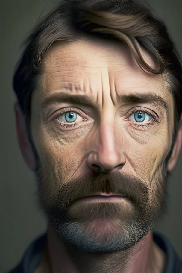 portrait of a human about forty years old, severe and attentive look, short light hair, aquiline nose, short beard and mustache,