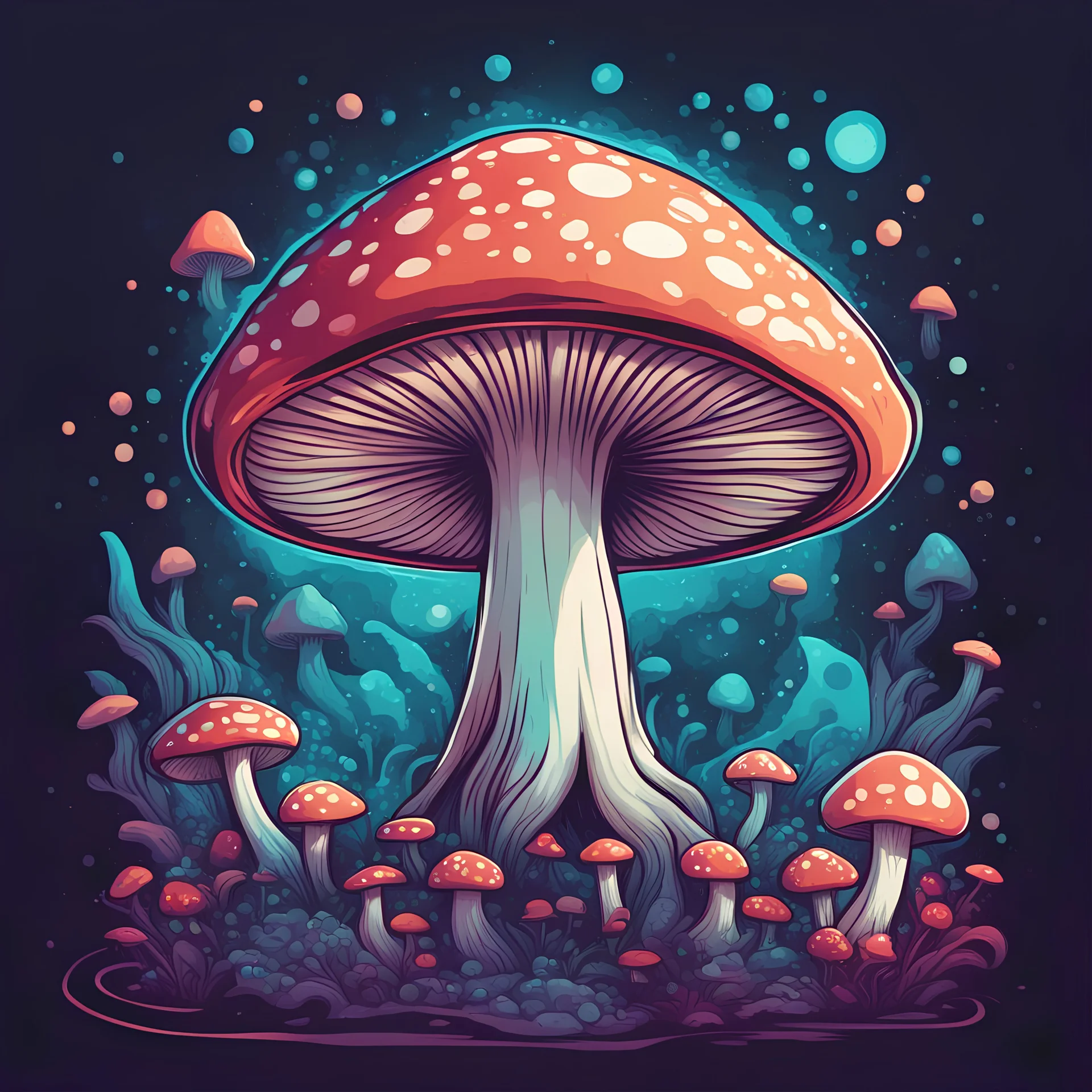 Enigmatic Aether in Vector mushroom art style