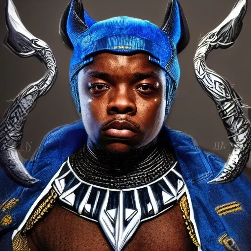 Fantasy, Nigeria rapper olamide badoo as black panther, heroic, award winning, insanely detailed, sunlit, realistic, ocean,acrylic paint, 8k resolution, hdr, trident