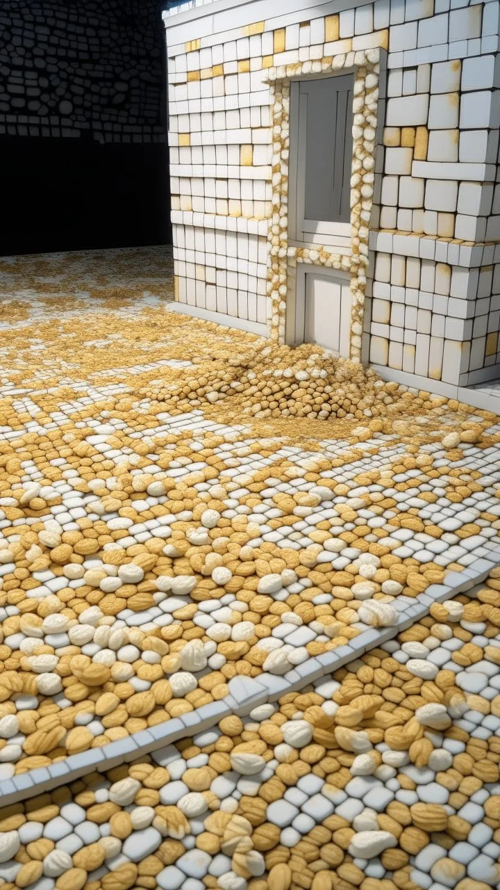 A white ancient ruins with peanuts designed in ancient Greek mosaics painted by Vincent van Gogh