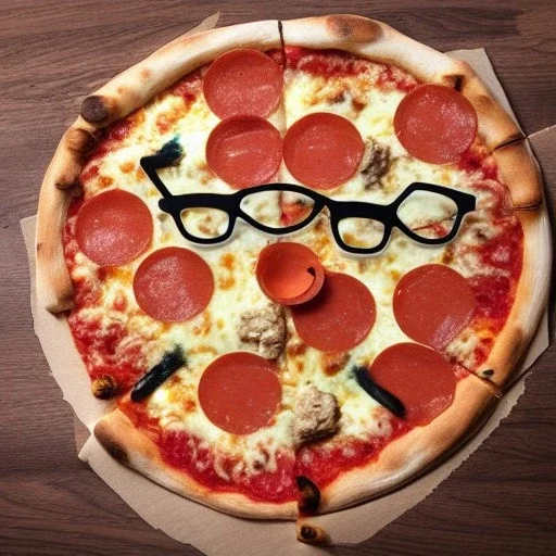 pizza with legs and arms and glasses