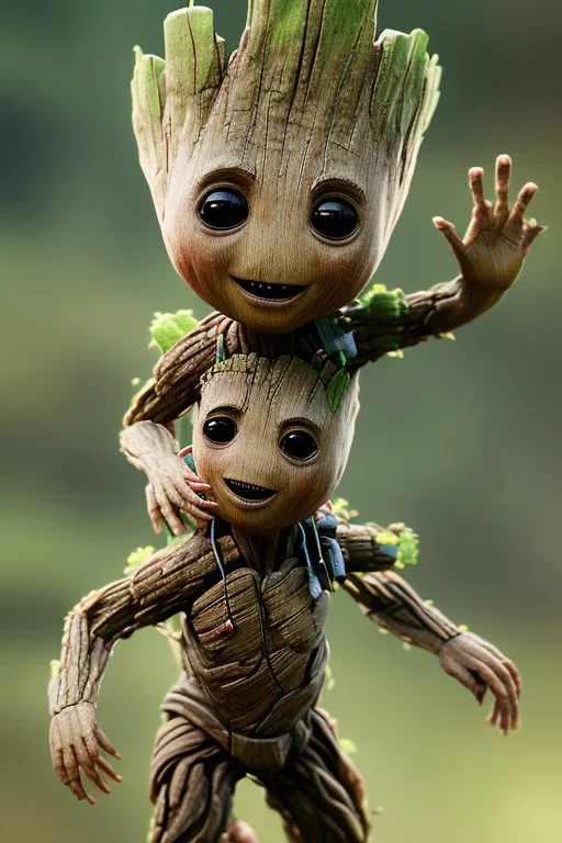 Groot toddler, full body, hair, bokeh, hyper realistic