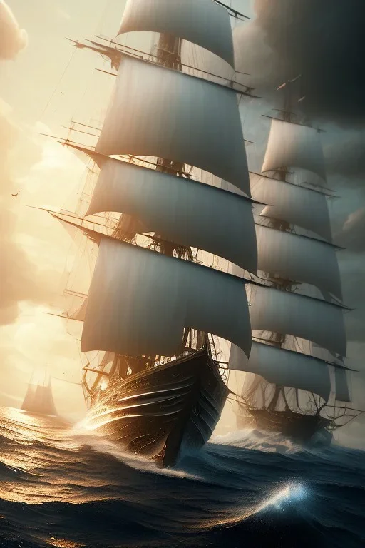 photo of a ultra realistic sailing ship, dramatic light, pale sunrise, cinematic lighting, battered, low angle, trending on artstation, 4k, hyper realistic, focused, extreme details, unreal engine 5, cinematic, masterpiece, art by studio ghibli, intricate artwork by john william turner