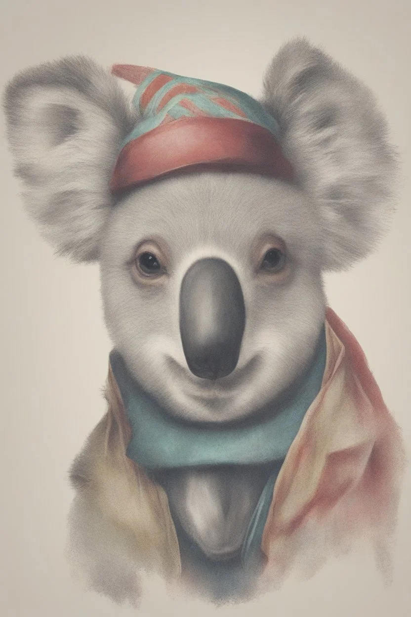 KOALA HEAD WEARING A JESTER HAT