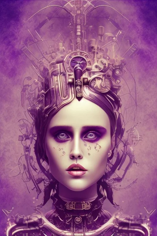 Abstract steampunk, purple tones,Danish singer MØ face,