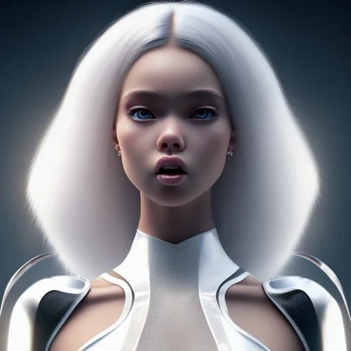 3d female, muscular, white leotard, black hair, cute big circular reflective eyes, open mouth, thin waist, Pixar studio movie style, unreal engine cinematic smooth, intricate detail, cinematic, wide angle, full body