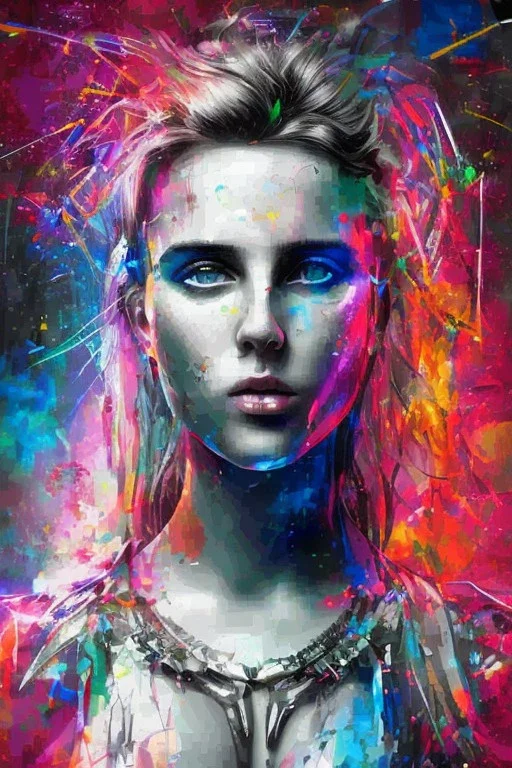 Danish singer MØ face, Abstract Yoji Shinkawa, neon tones,