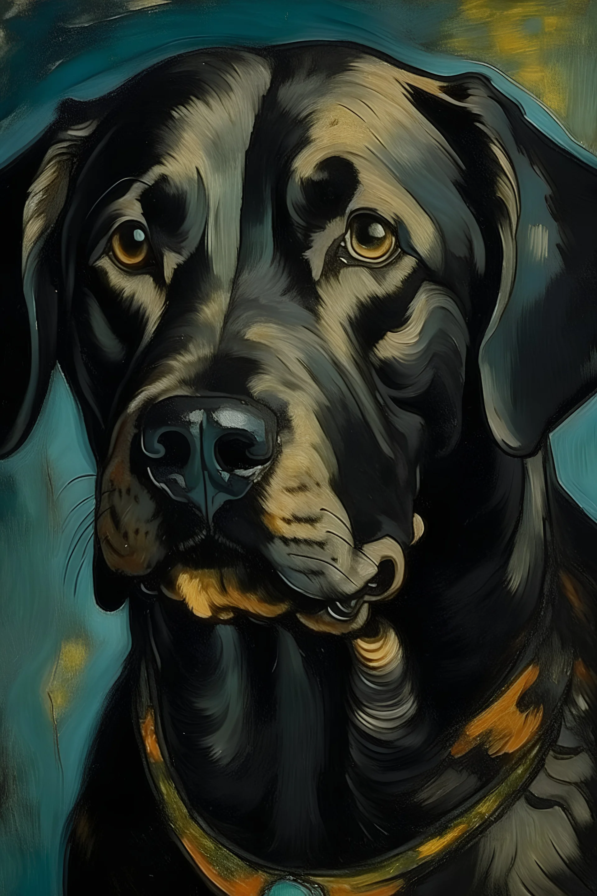 Portrait of a black Labrador retriever by Van Gogh