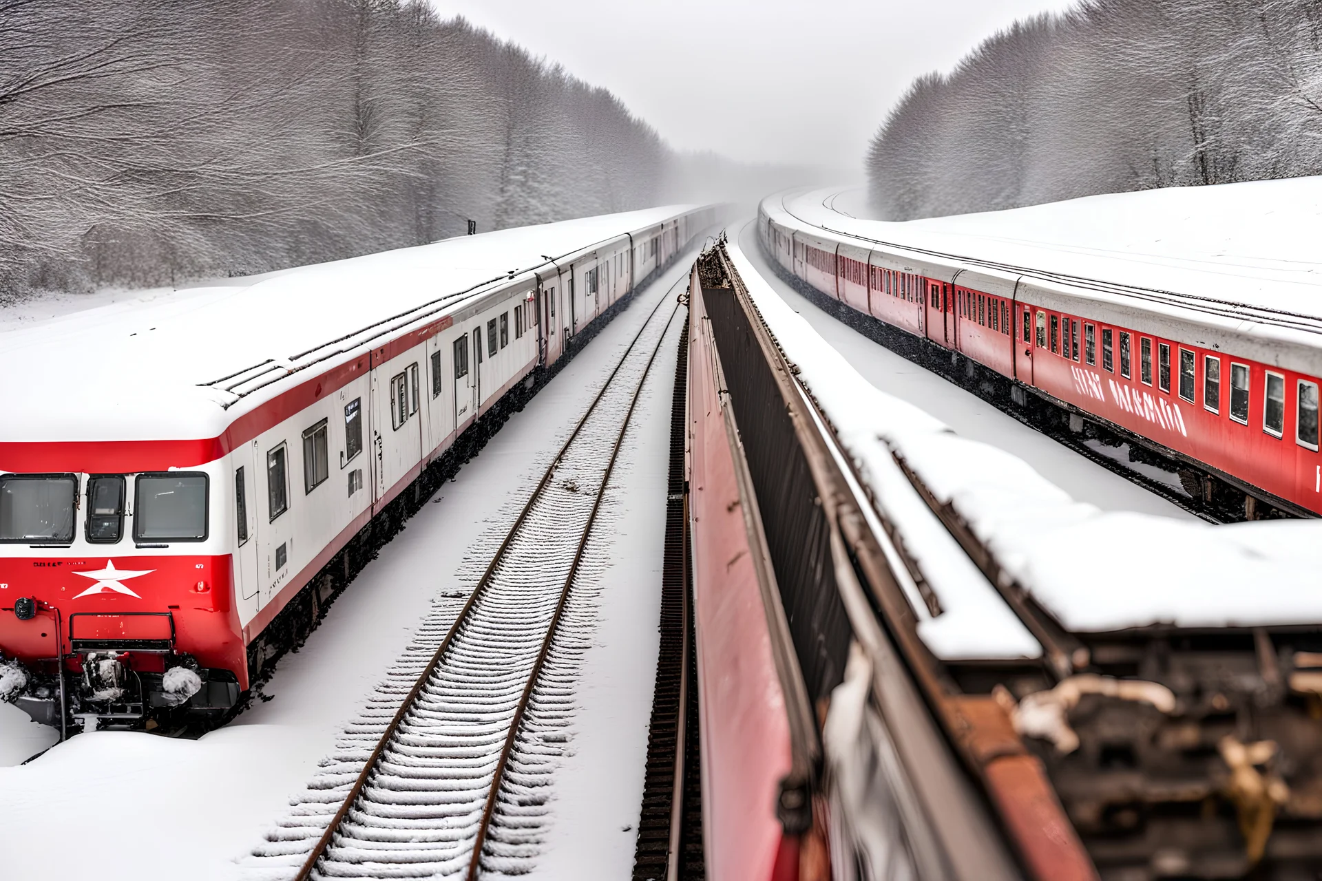 A photograph of the Turkish Dogu Express train, the cold weather and a little snow, taken from several angles, 8k,