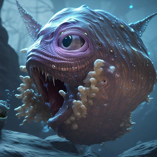 fluid ink angler fish creature, unreal engine 5, 8k resolution, photorealistic, ultra detailed