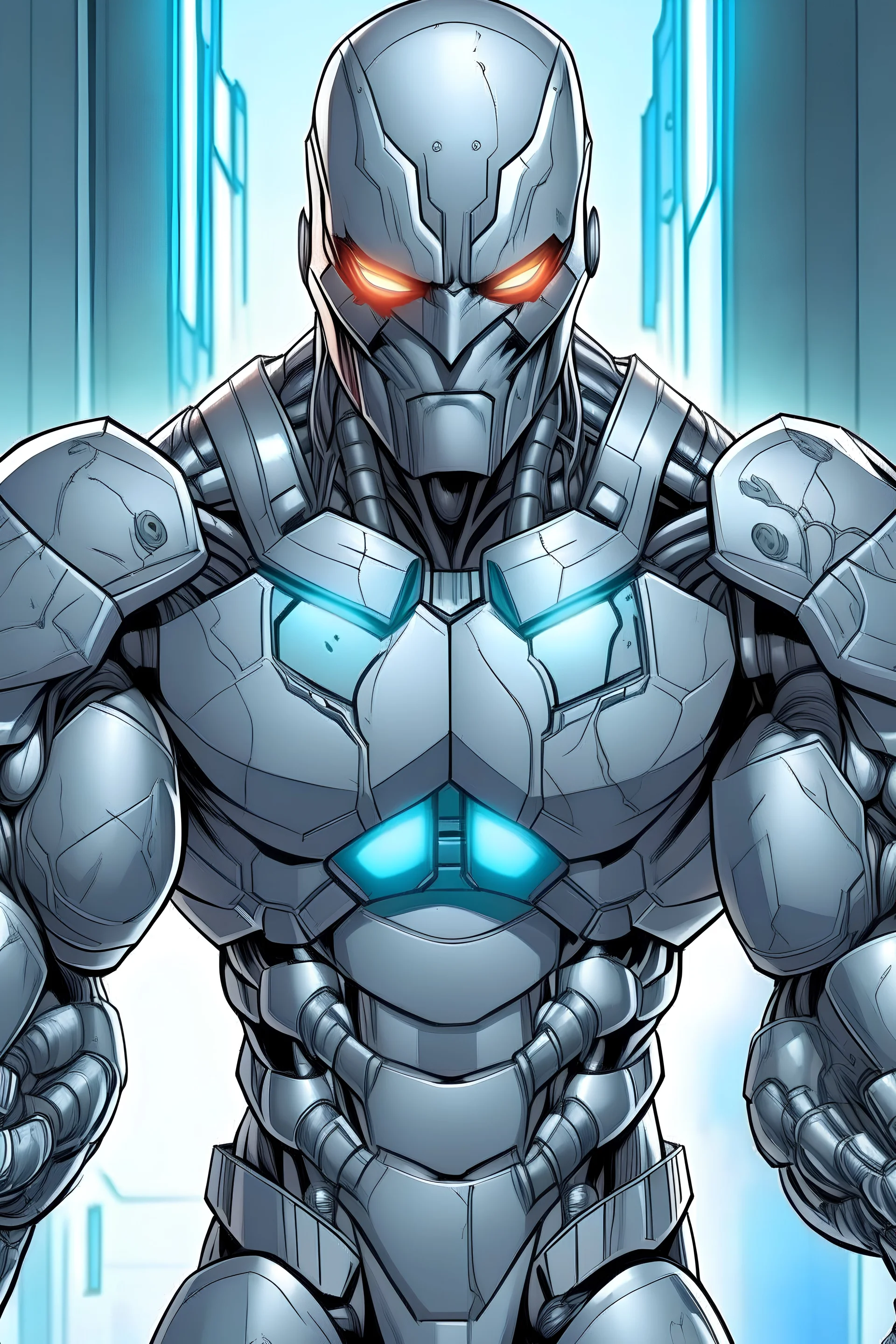 superhero who is very strong and gray and has the strongest robot hand in the world and is a villain