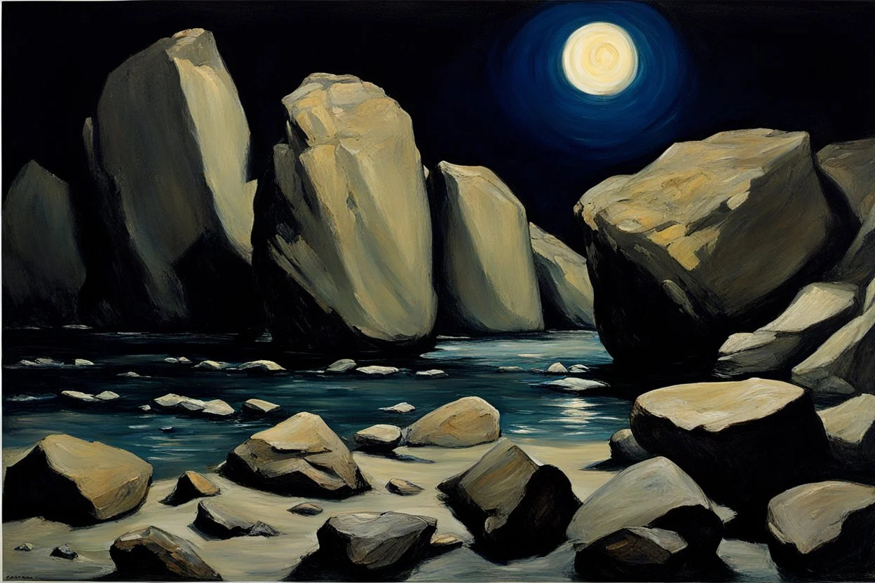 Rocks, night, 2000's sci-fi movies influence, edouard manet impressionism painting