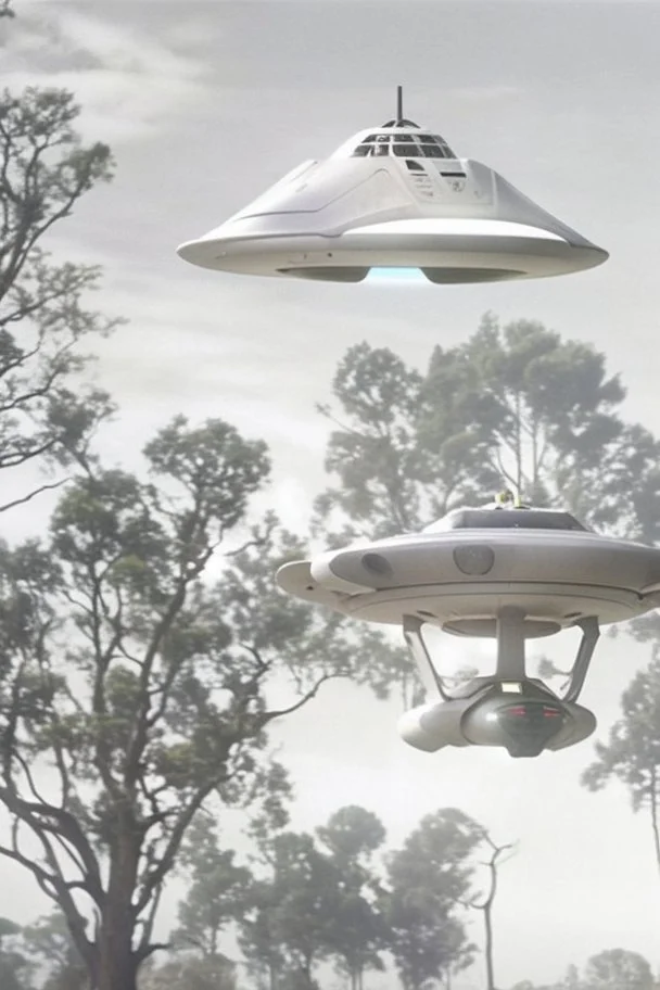 a group of [school kids] see a saucer shaped ufo::25 flying over tall pine trees, year is 1966 in color, concept art, by Asaf Hanuka, by Weta Digital, Electric Colors, Screen Space Global Illumination, in a symbolic and meaningful style