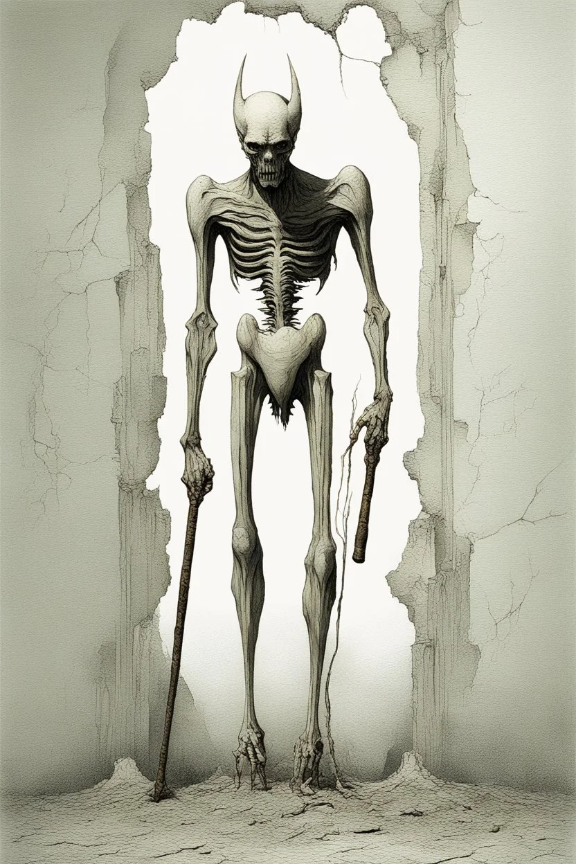 The full body of a man holding a bat , all in white color coming out a broken wall, decayed and rotting with grotesque proportions and imagery. surreal horror, biomechanical design, by hr giger and beksinski