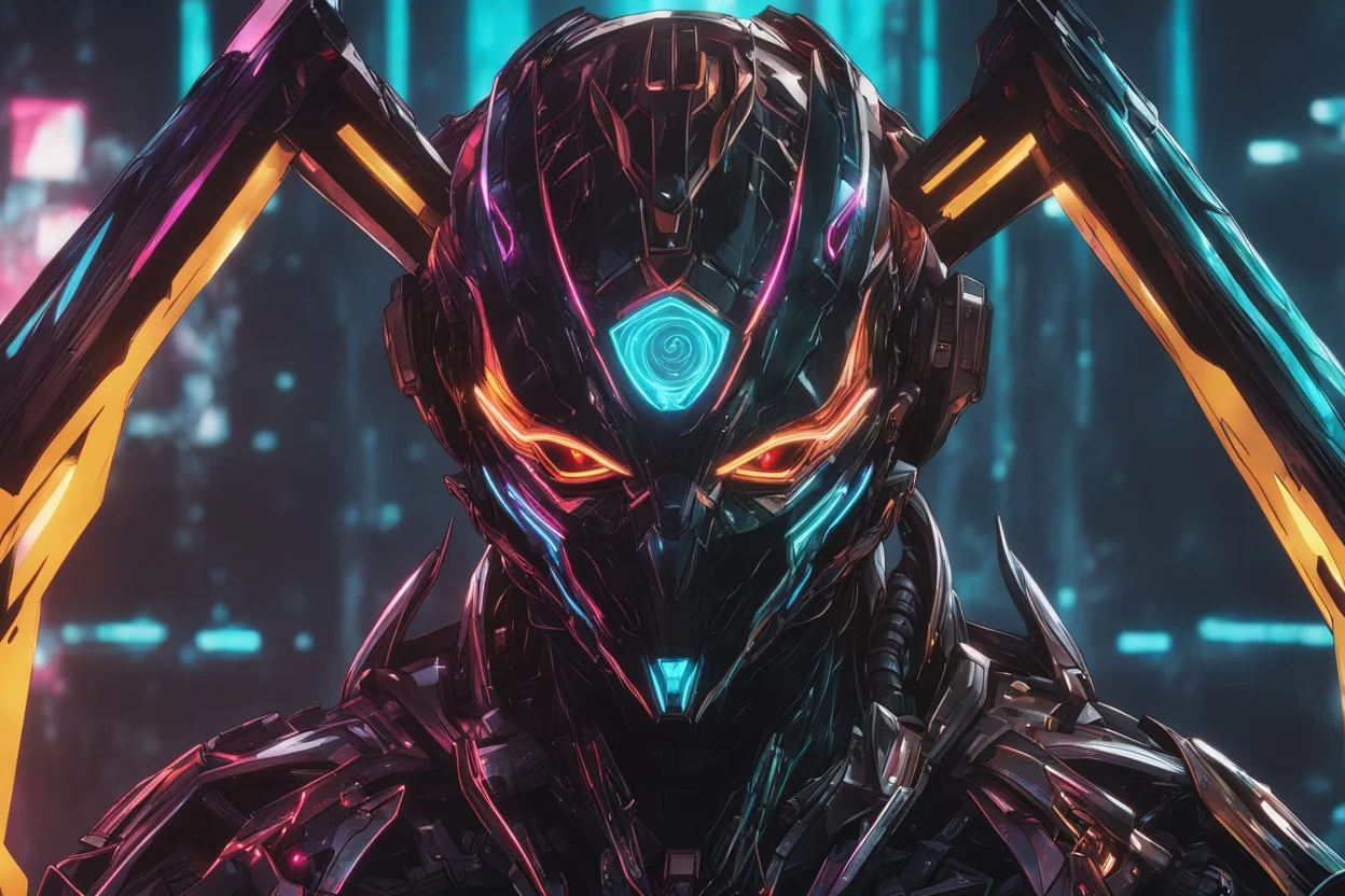 Machine with RGB cyber mask wearing hods in 8k solo leveling shadow artstyle, Crystal and Symbiote them, neon effect , magic circle, close picture, full body, apocalypse, intricate details, highly detailed, high details, detailed portrait, masterpiece,ultra detailed, ultra quality