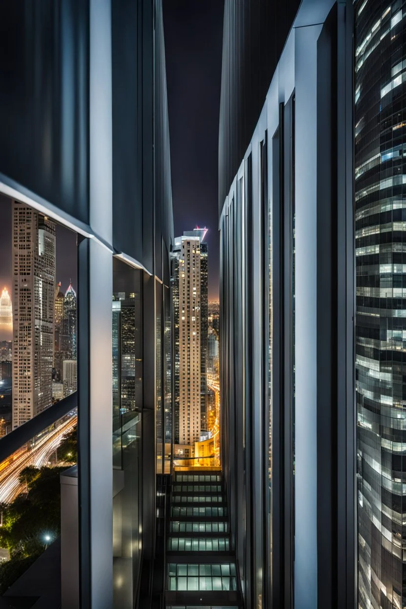 roof of skyscrapper in moder city at night sky