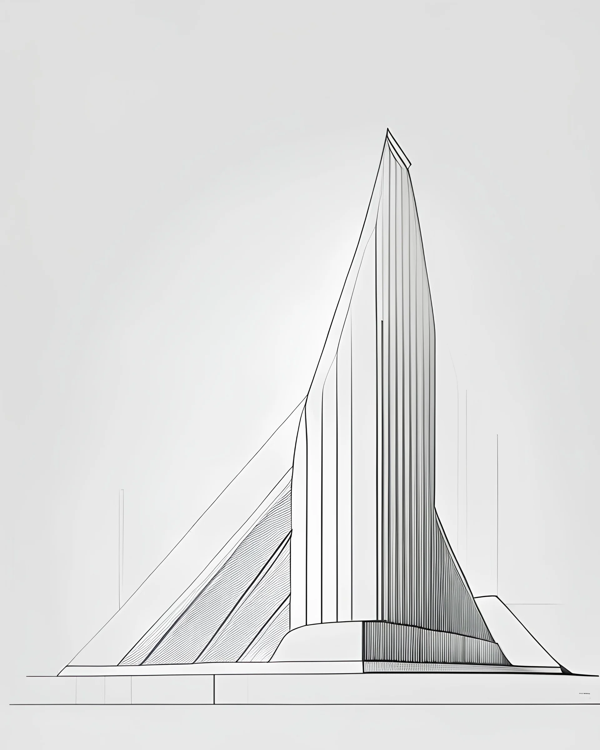 A minimalist, architectural line drawing of a famous landmark building, using only simple lines and geometric shapes to capture the essence of its form and design, set against a monochromatic background for maximum contrast.