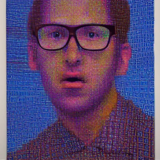 surreal university student in style of chuck close