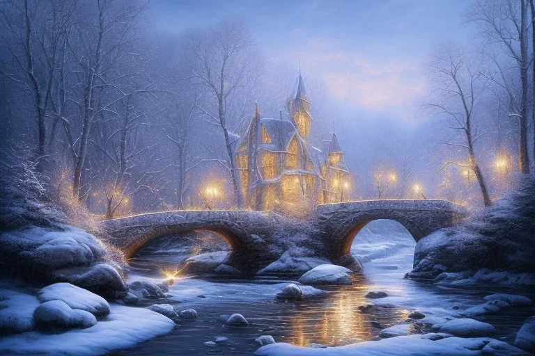 RIVER ROCK BRIDGE WINTER LANTERN FALL