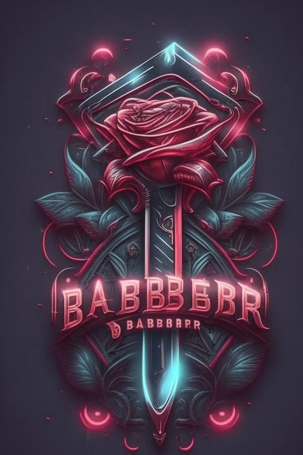 rose mit rasiermesser, haarschneidemaschine und diamant über schriftzug,firmenlogo für friseur barber, name soll SAMO THE BARBER sein, high quality, logo, cyberpunk style,led, symmetrisch, 4k, retro, gentleman