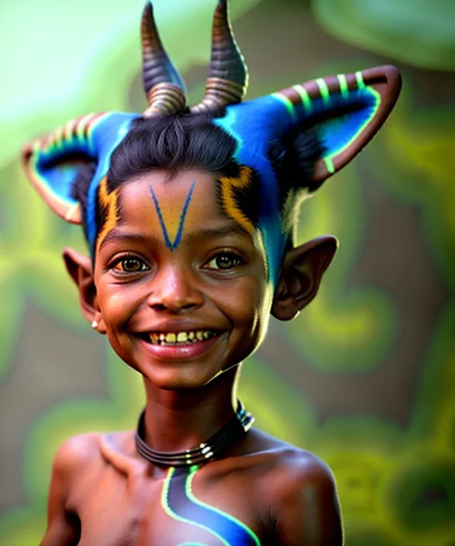 Neytiri toddler, smile, full body, dramatic lighting, hyper realistic