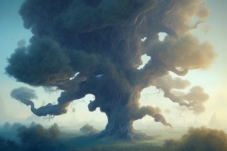 Vector tree set illustration a beautiful digital painting of a marble tree entertwined in tumutluous intricate blue sky at sunset, elegant, highly detailed, artstation, concept art, matte, sharp focus, art by tom bagshaw, kelogsloops and greg rutkowski