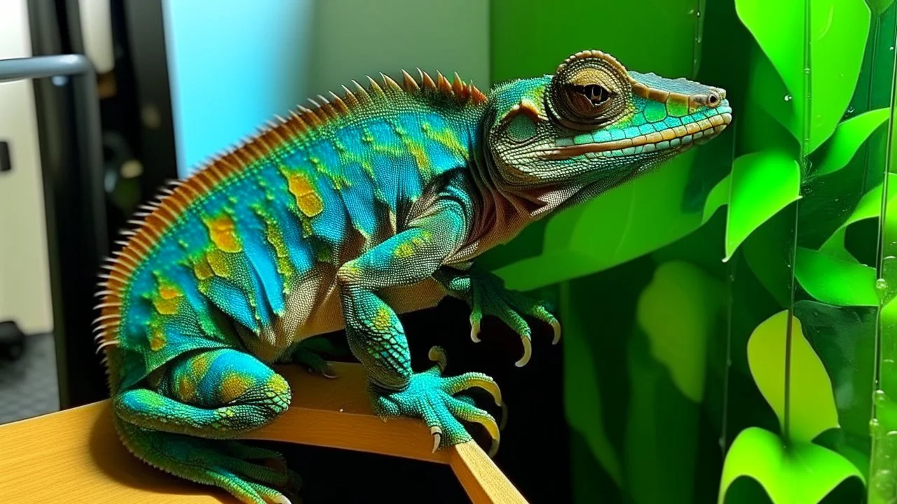 Chameleon and bathroom: both often involve a degree of camouflage or concealment—a chameleon blending with its surroundings, a bathroom concealing personal activities.