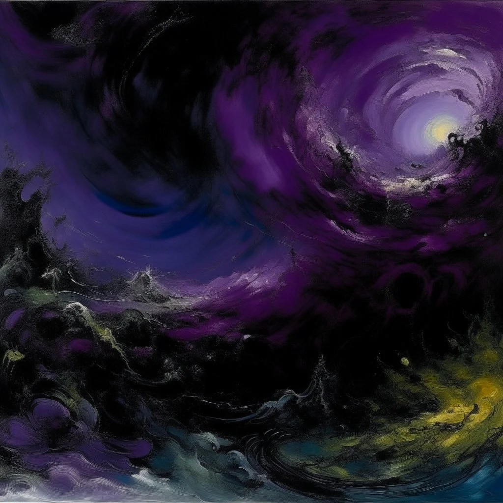 A blackish purple galactic nightmare painted by Claude Monet