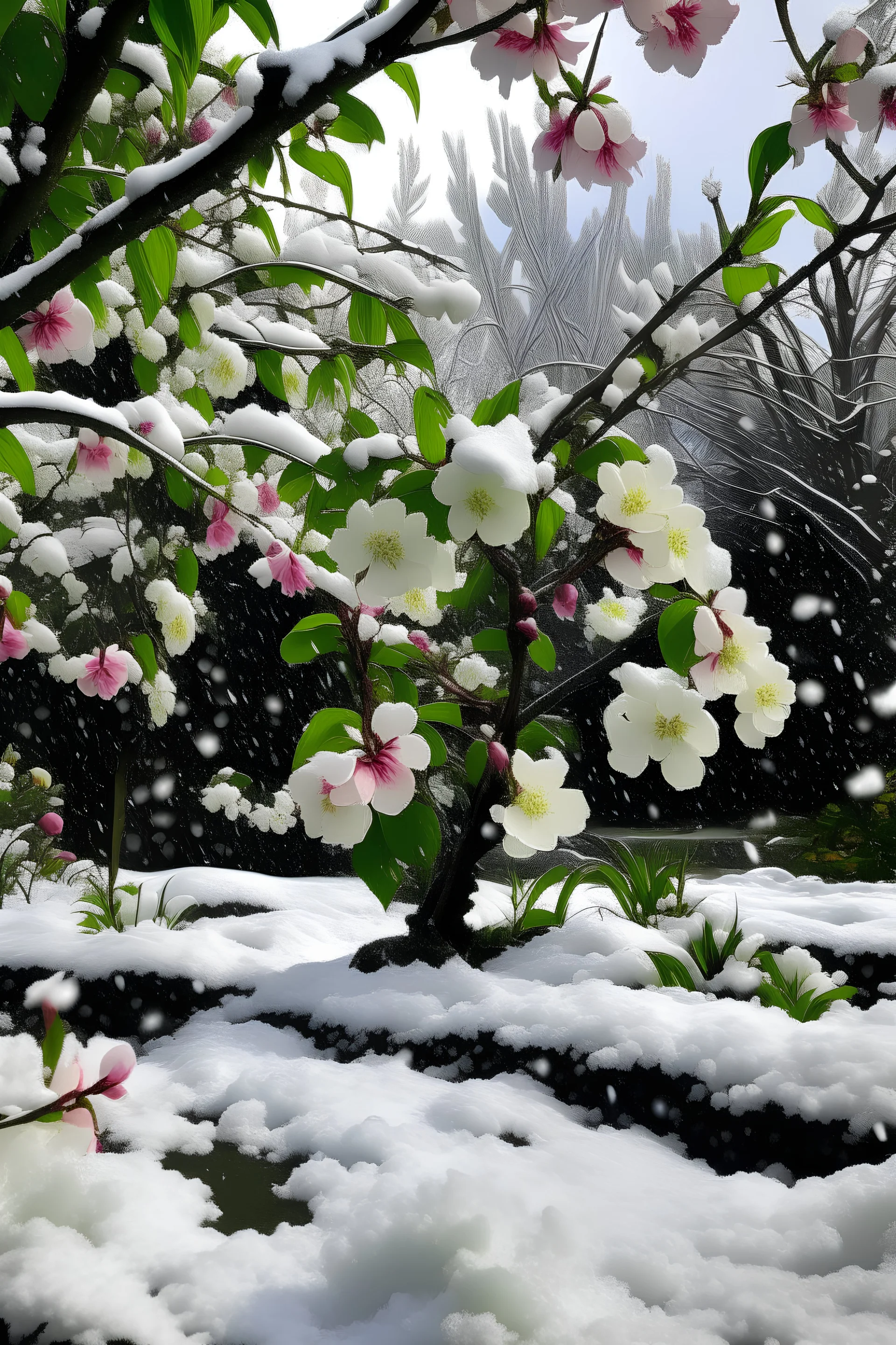 雪 春 花びら 小説のワンシーン風