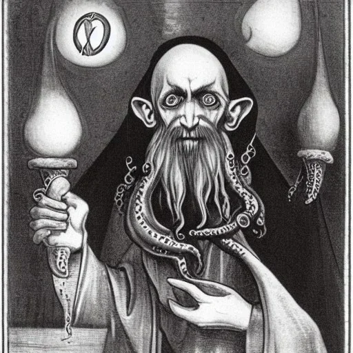  Nosferatu vampire with a flwshy tentacle beard as a Russian Orthodox