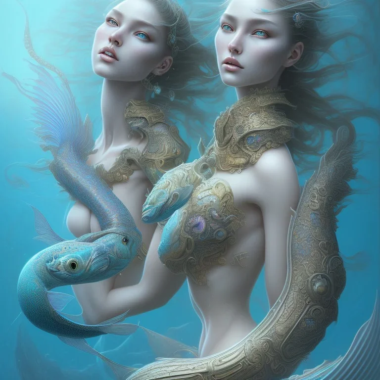 sango fantasy, fantasy magic, intricate, sharp focus, illustration, highly detailed, digital painting, concept art, matte, artgerm and paul lewin and kehinde wiley, masterpiece sexy lips Asian lady fish body mermaid turquoise space lady beach sea under water