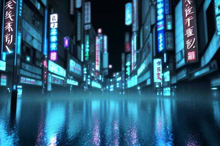 Cinematic, Tokyo, Night, Melancholic, blue neon lights, rain, high definition, 3D, Blender