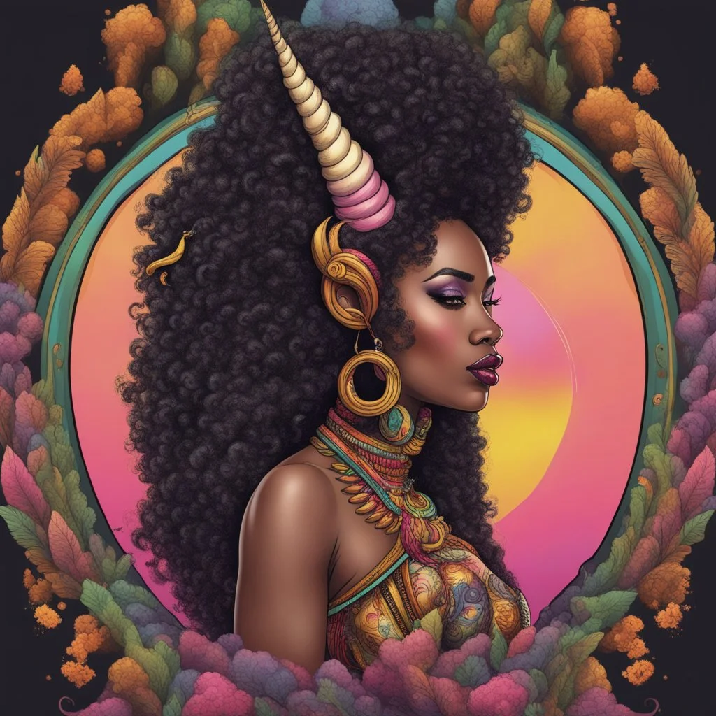 Stickee of worm afrowoman wirh unicorn